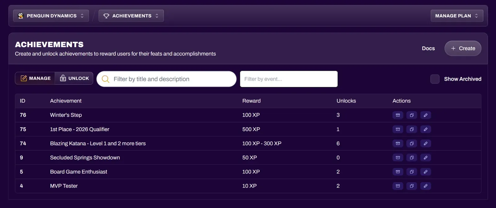 Screenshot of the achievement editing interface