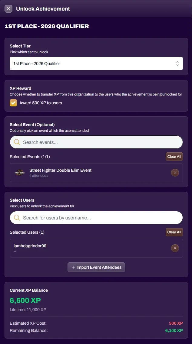 Screenshot of the Unlock Achievement panel