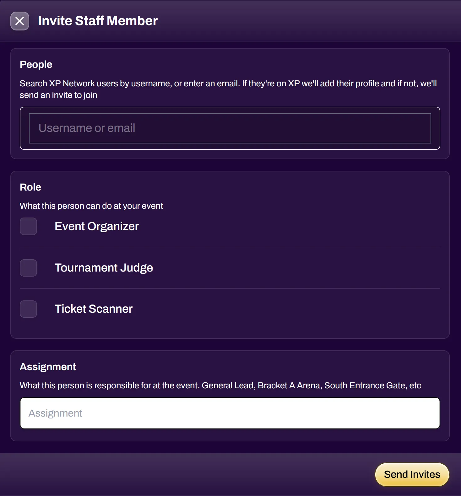 Screenshot of the Invite Staff Member modal
