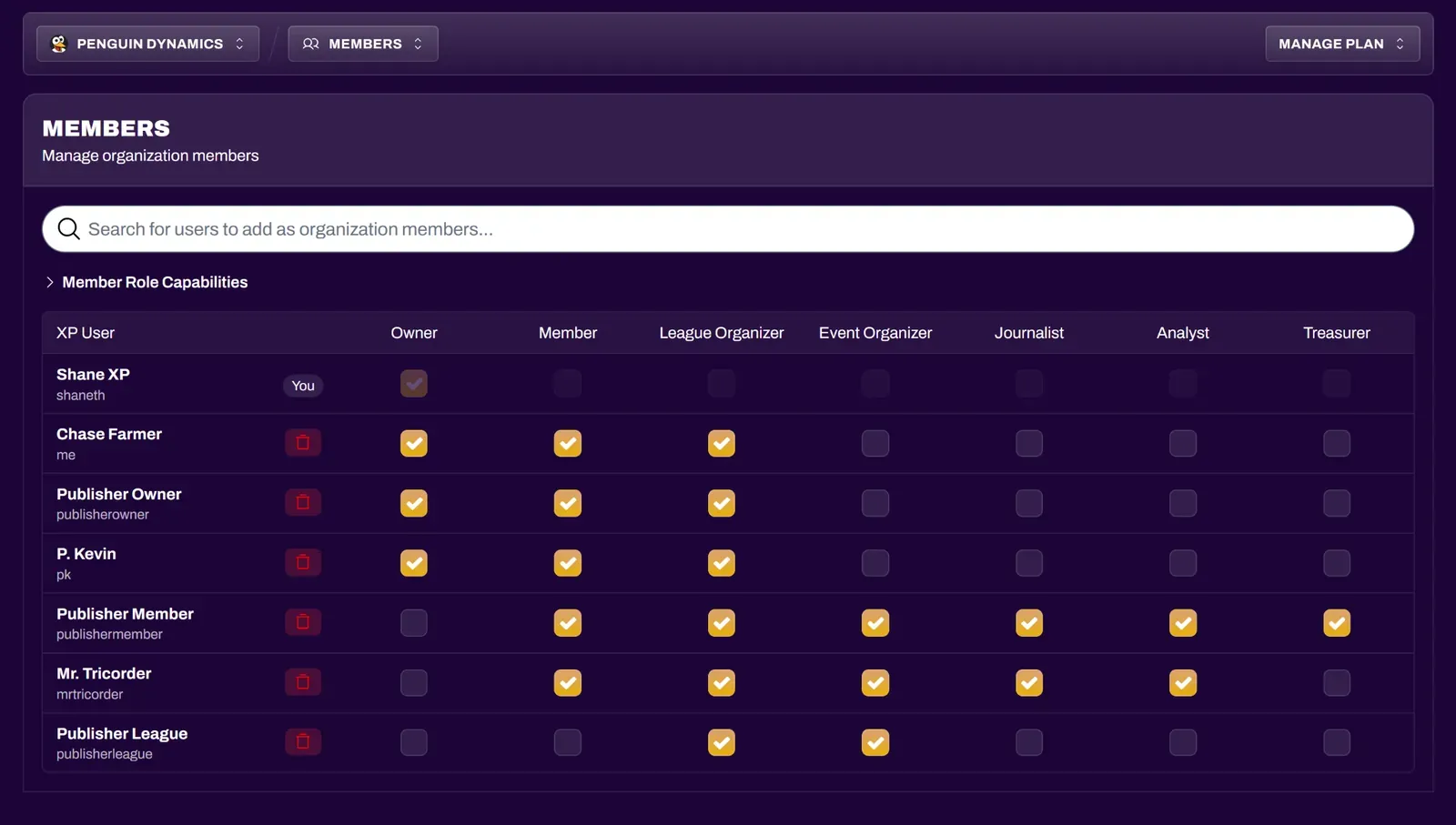 Screenshot of the Add Member search field