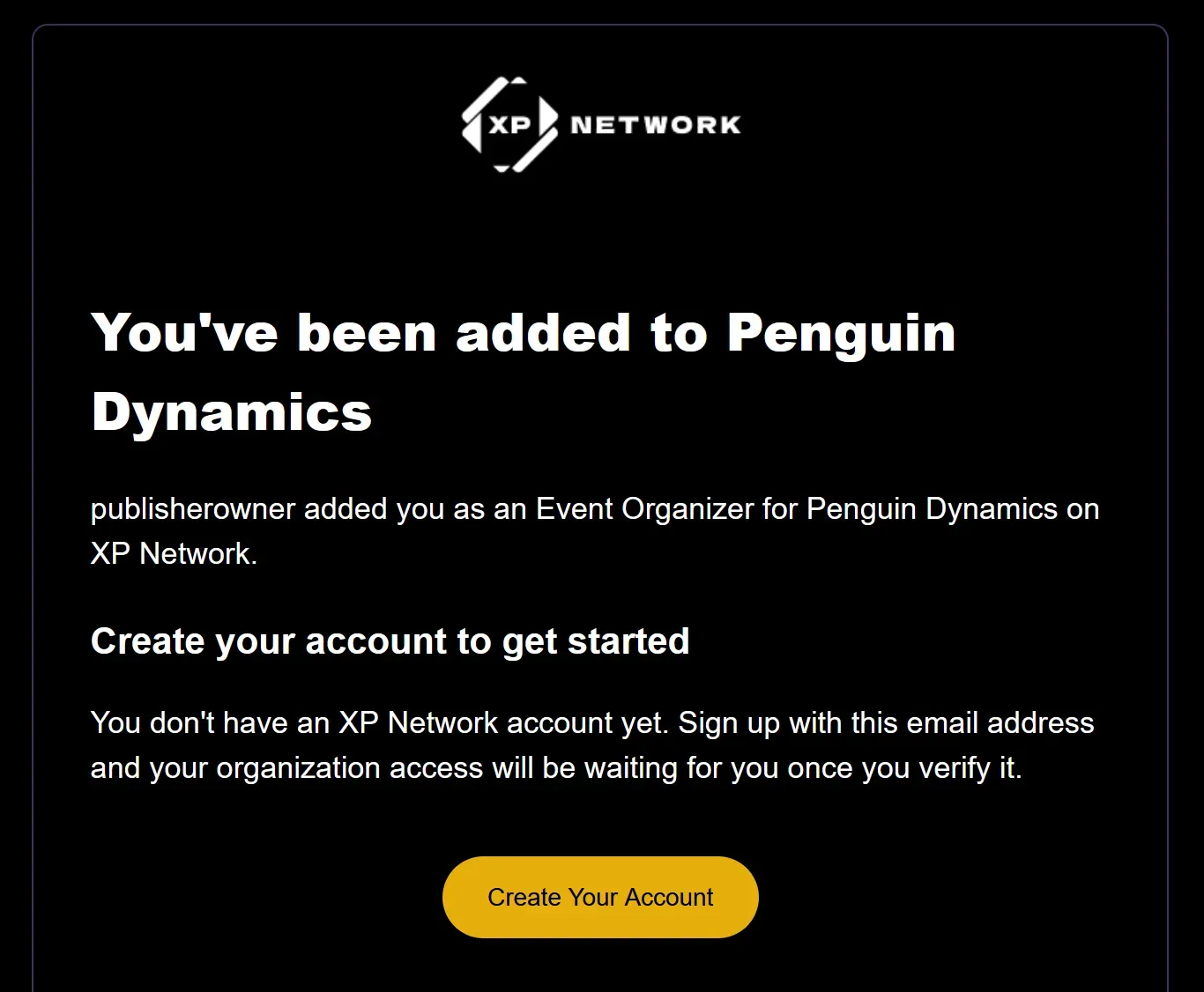 Screenshot of the email invite notification