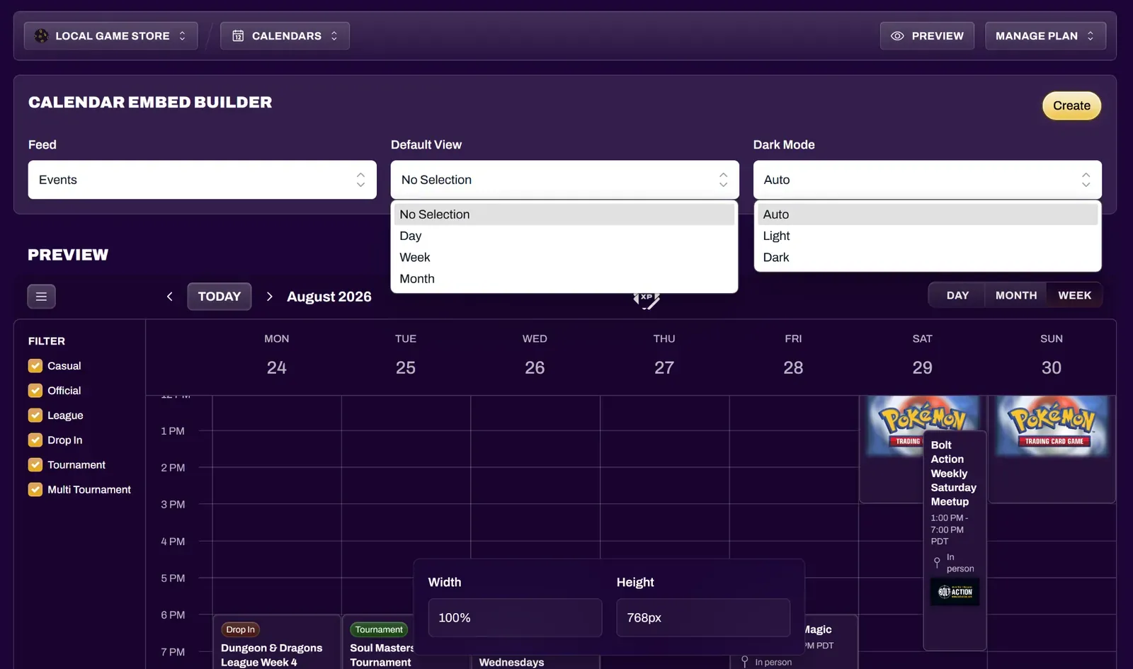 Calendar Embed Builder