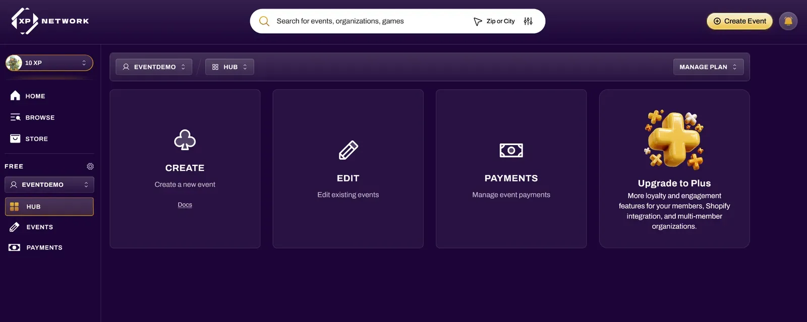 Screenshot of the event creator button