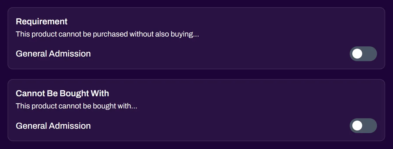 Screenshot of the Ticket Requirements field