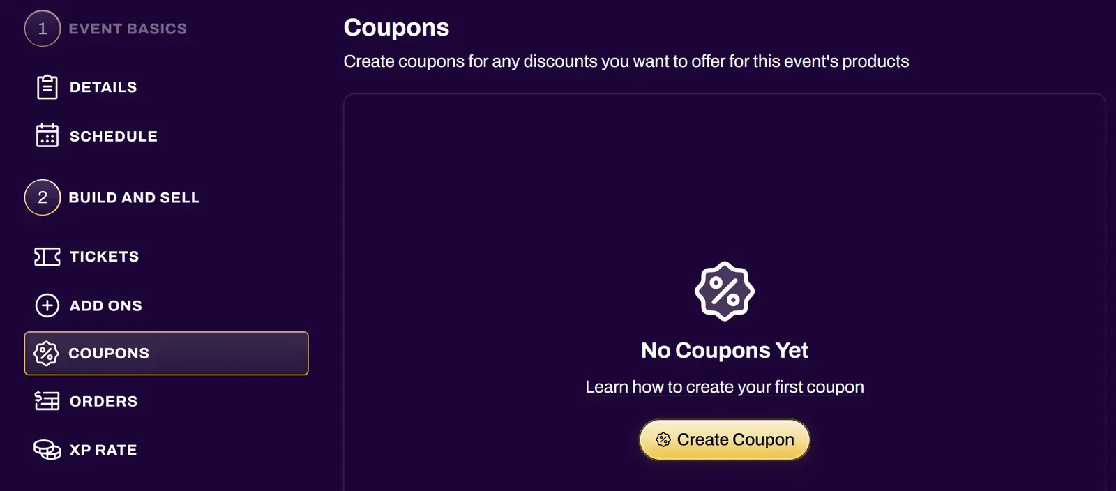 Screenshot of the Coupons section