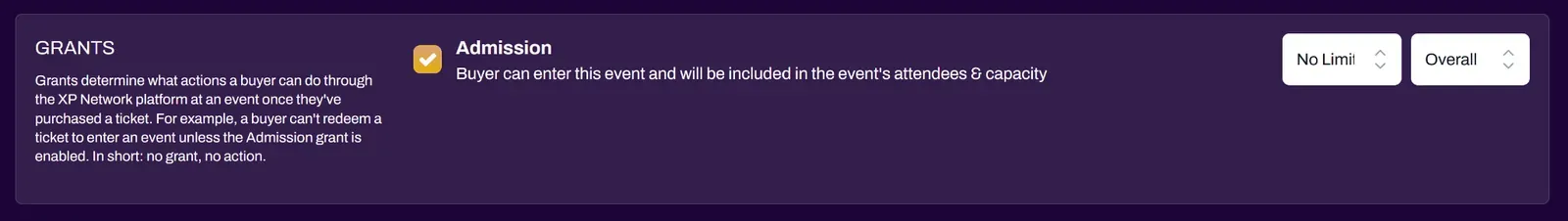 Screenshot of the Grants field