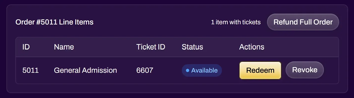 Screenshot of individual order options