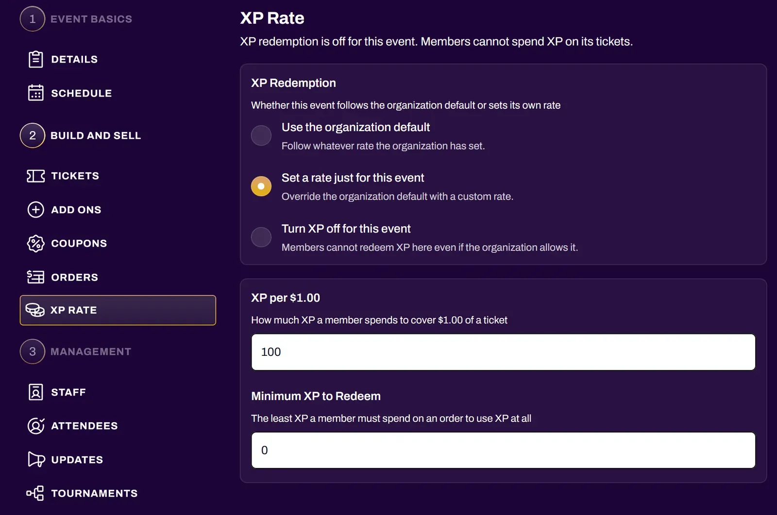 Screenshot of the XP Rate configuration