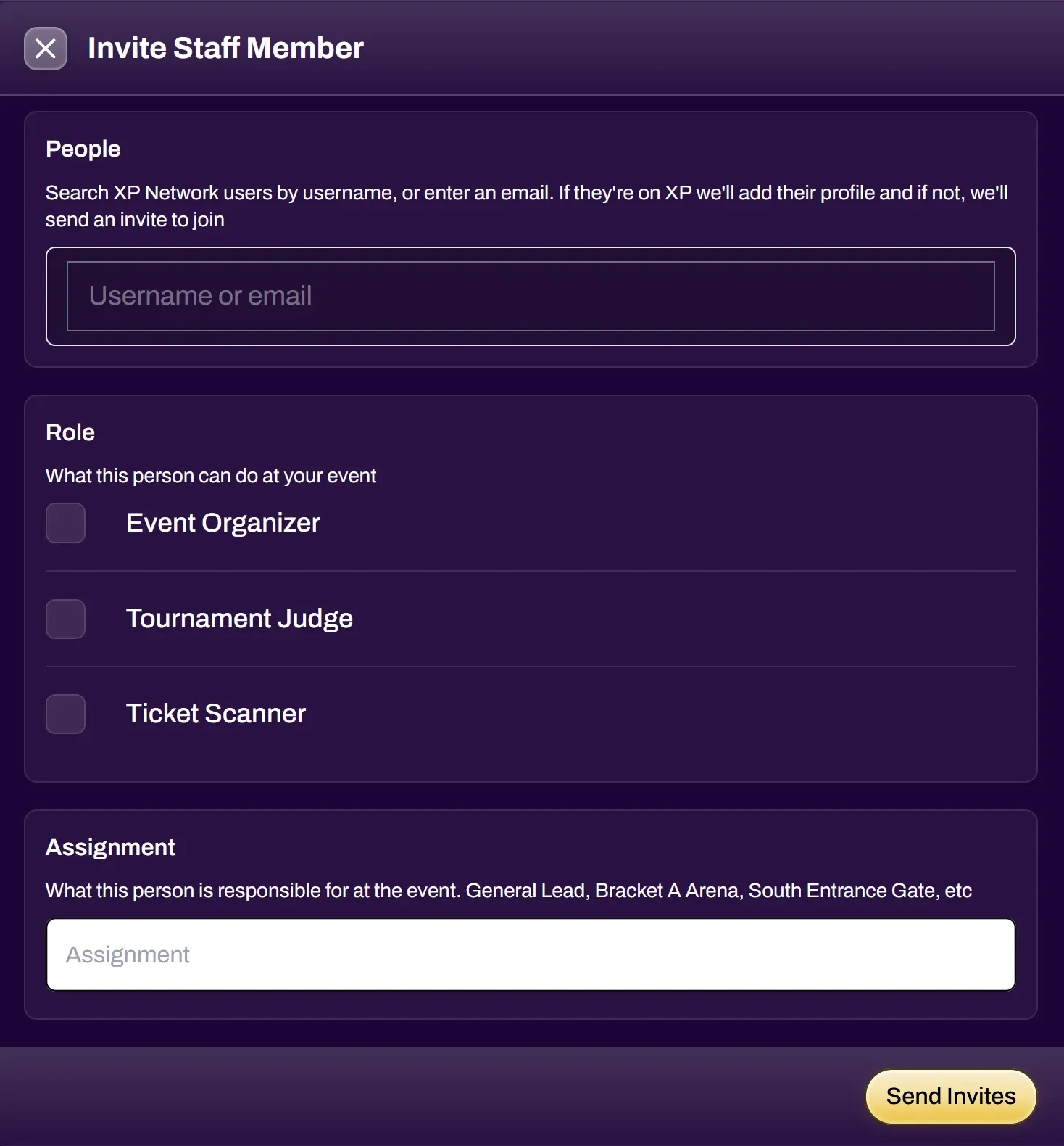 Screenshot of the Invite Staff dialog