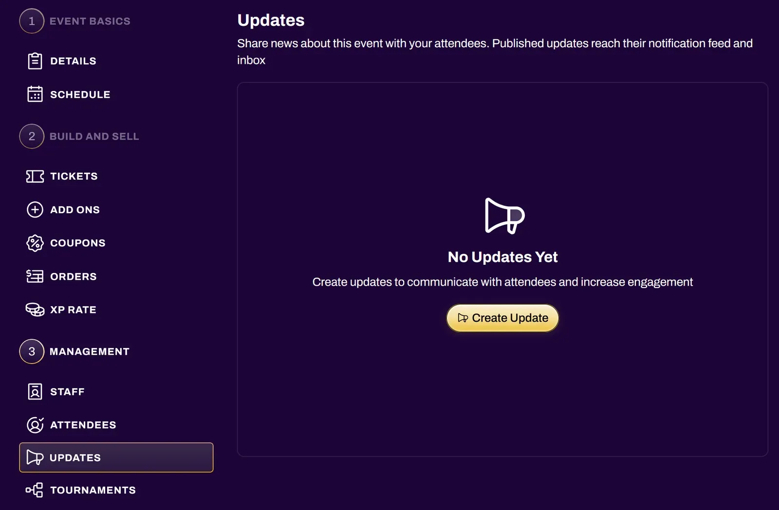 Screenshot of the Updates section