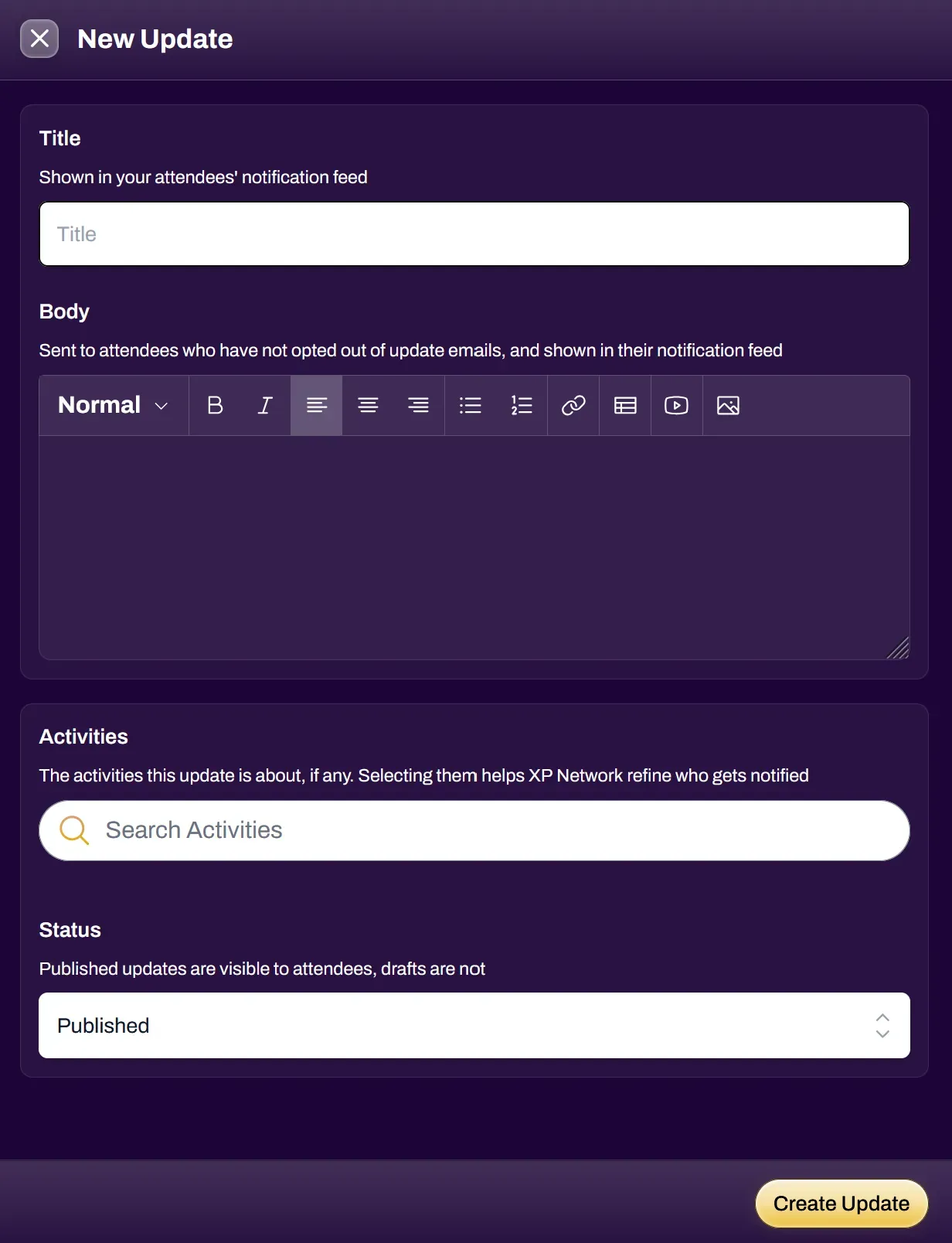 Screenshot of a published update