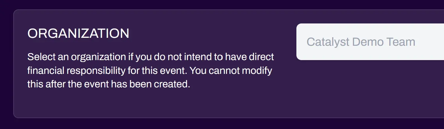 Screenshot of the Organization field