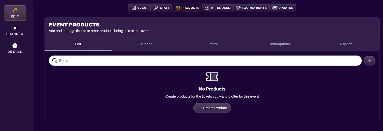 Screenshot of the Ticketing tab