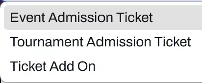 Screenshot of the ticket type selection