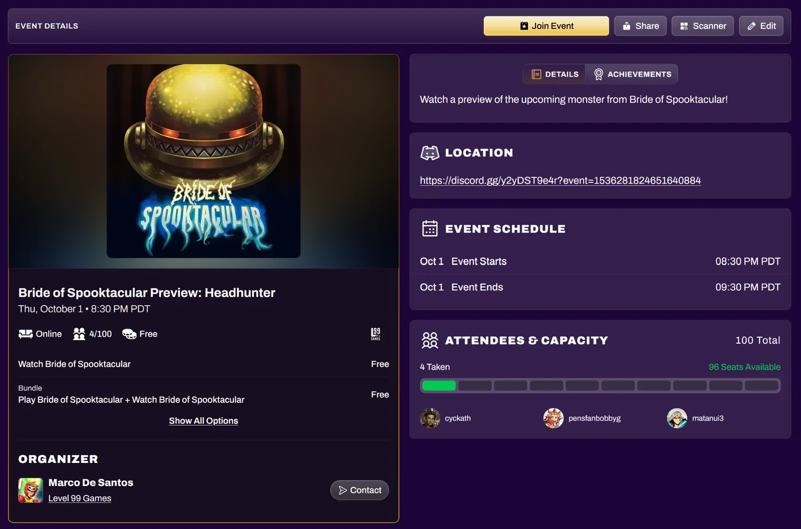 Event page