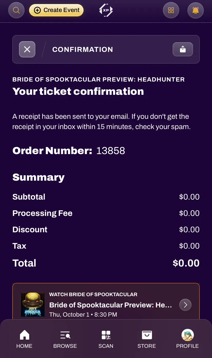 Ticket confirmation