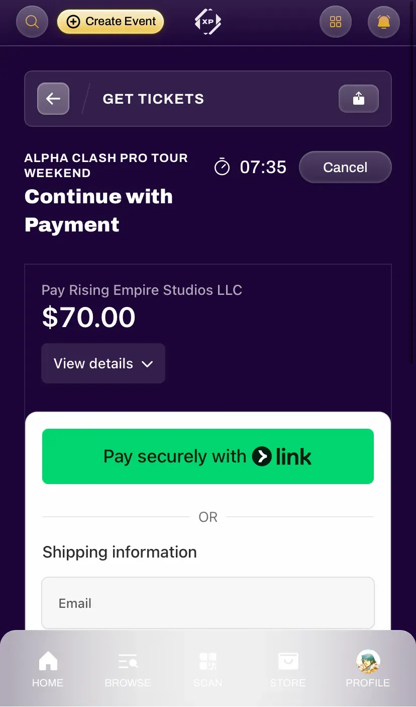 Payment screen with countdown