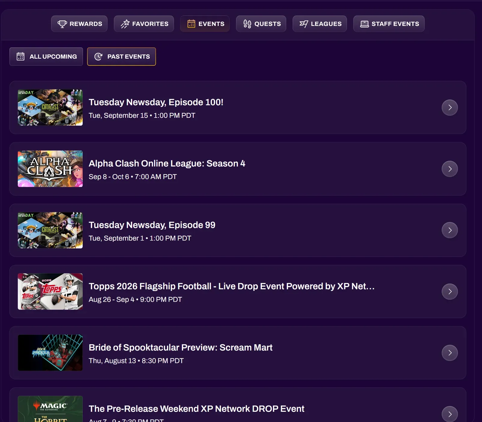 Events tab on your profile