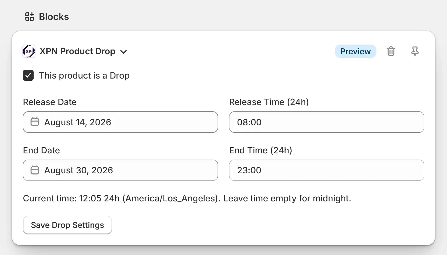 XP Network Product Settings block in Shopify