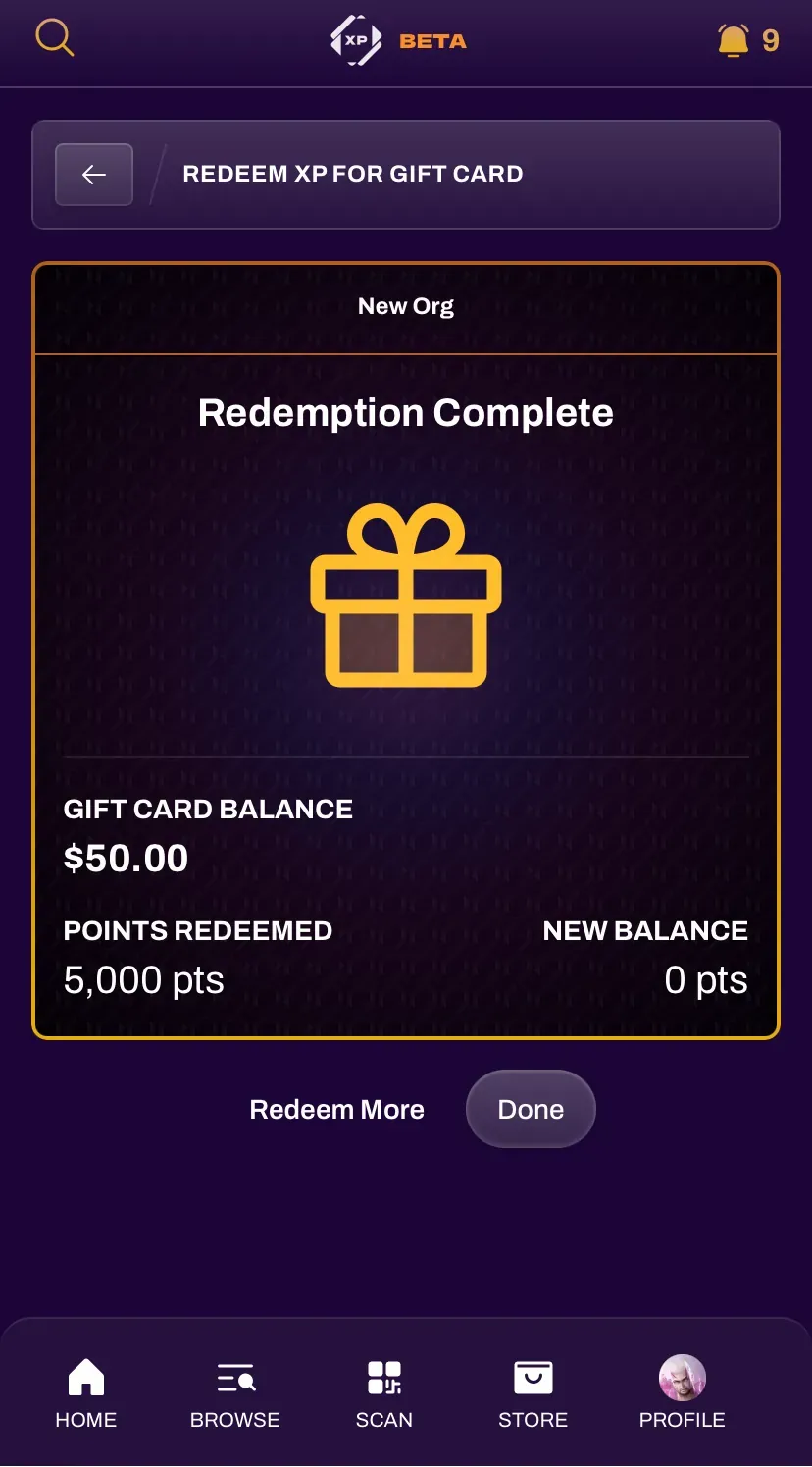 XP Store redemption screen step 4