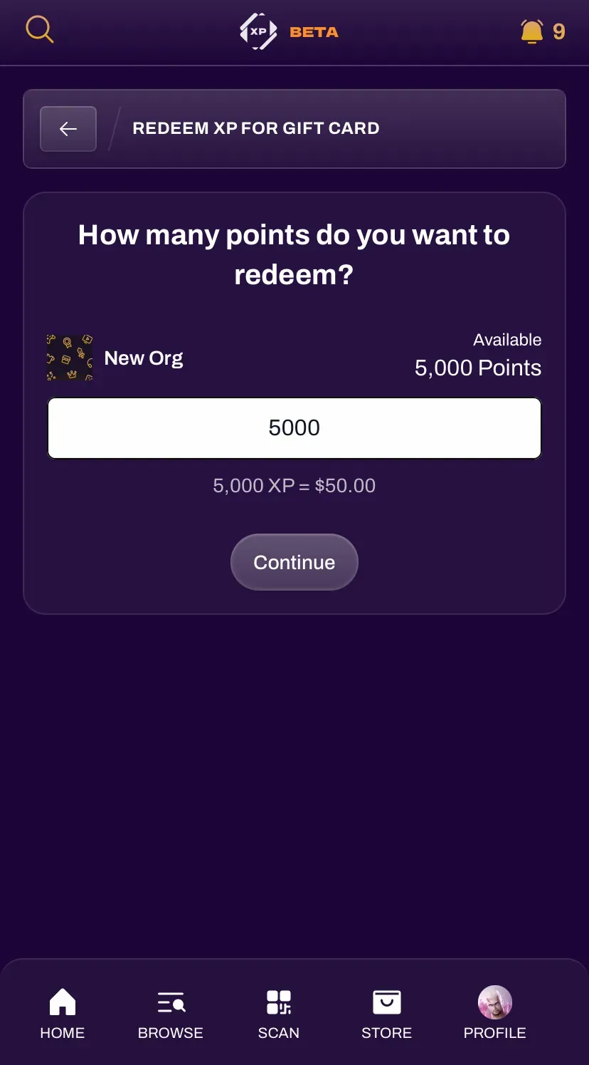 XP Store redemption screen step 2
