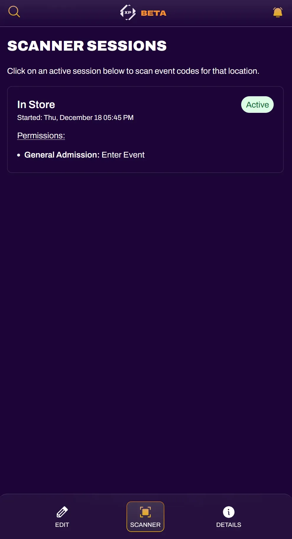 Screenshot of selecting a scan session