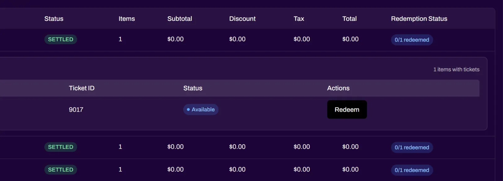 Screenshot of the manual redemption option on an attendee's ticket