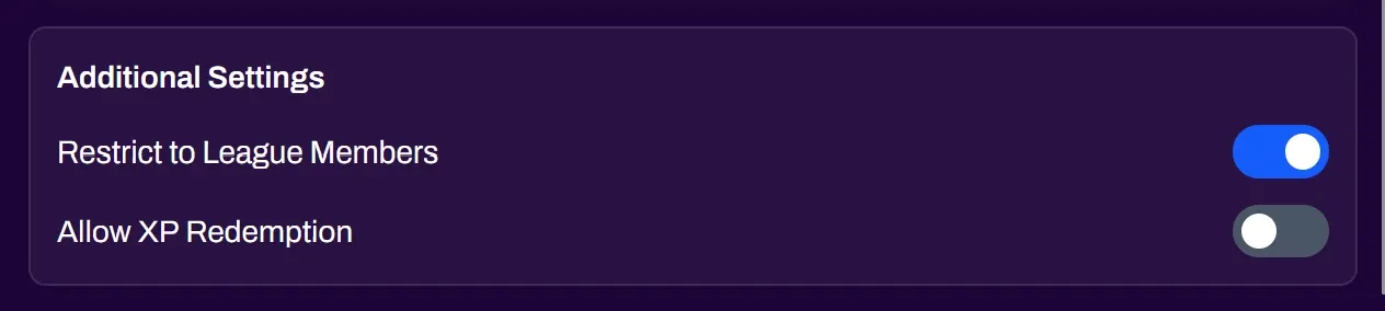 Screenshot of the Restrict to League Members toggle under Additional Settings