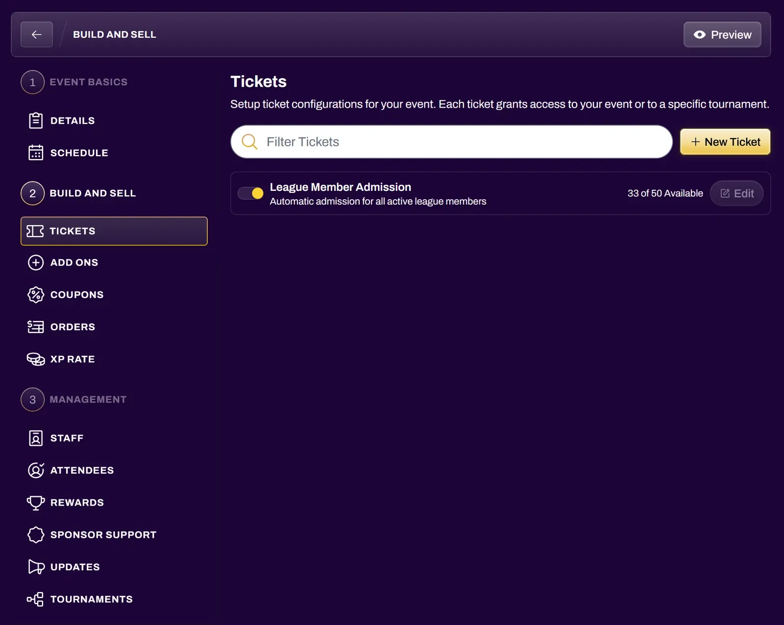 Screenshot of the League Member Admission ticket in an Auto Join event's ticket list
