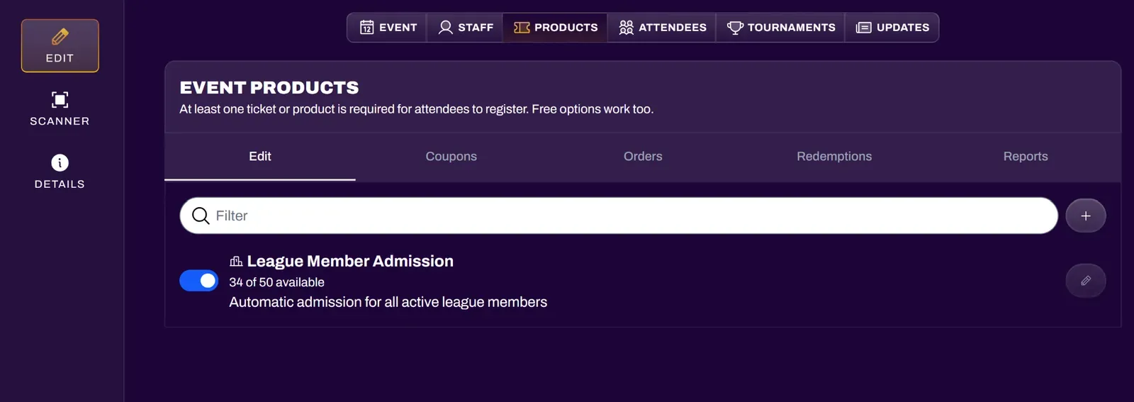 Screenshot of the Auto Join option in the league event creator