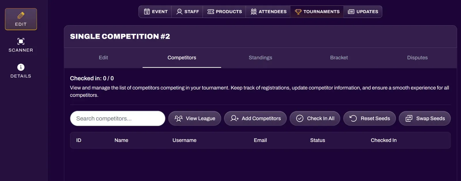 Screenshot of the Competitors subtab with the League Editor shortcut button