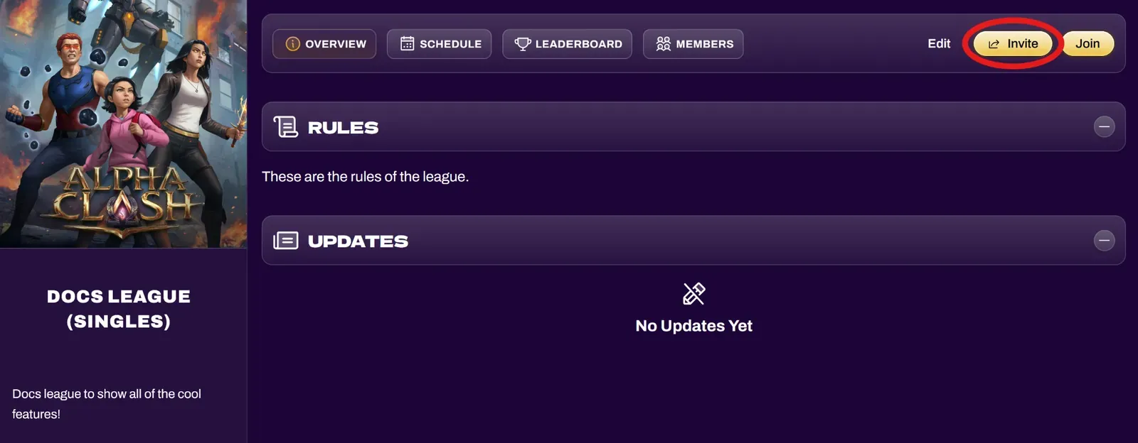 Screenshot of the Invite Players window with QR code and URL
