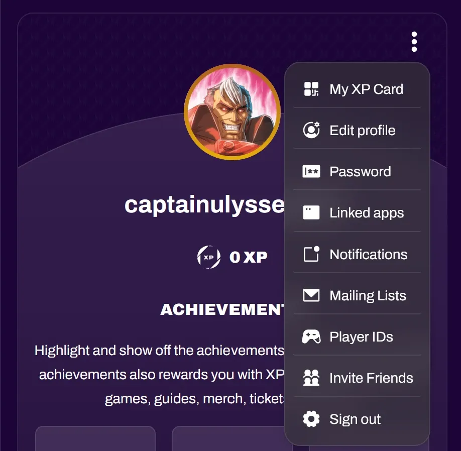 Screenshot of the Mailing Lists option in the profile menu