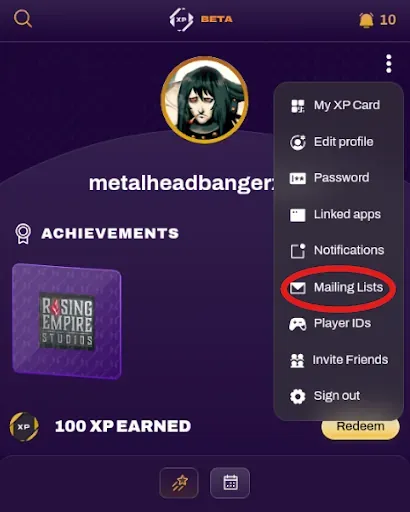 Mailing lists section in user profile