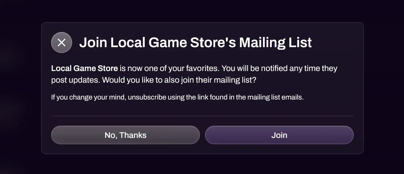 Screenshot of the prompt to join an organization's mailing list