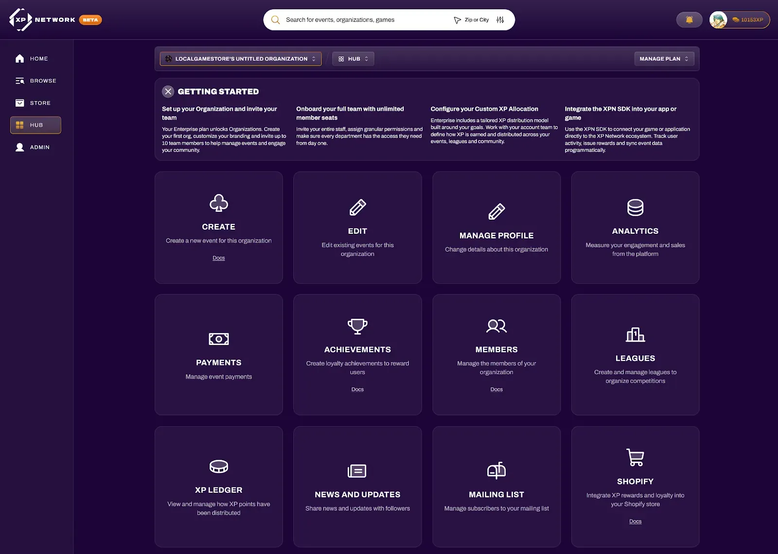 News and Updates section of the organization dashboard