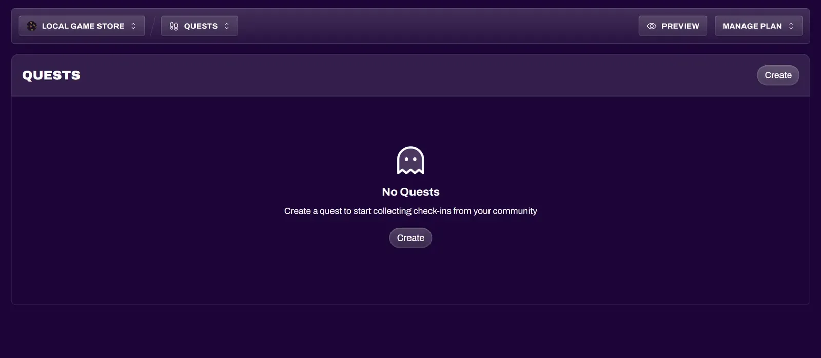 Screenshot of the Quests section in the Hub