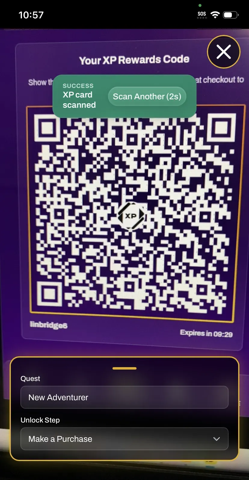 Screenshot of a successful XP card scan