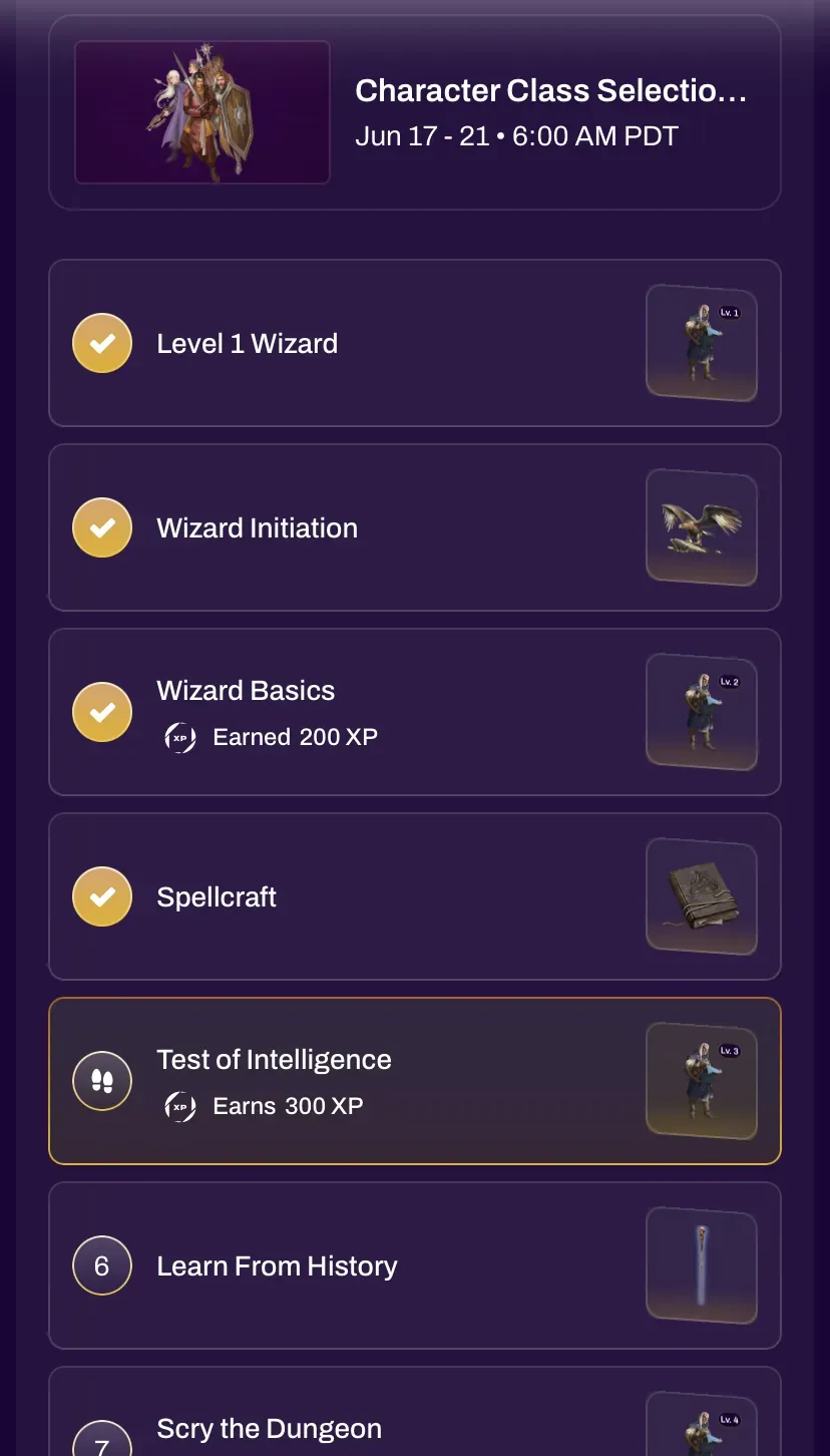 Screenshot of the fan's Quest progress view