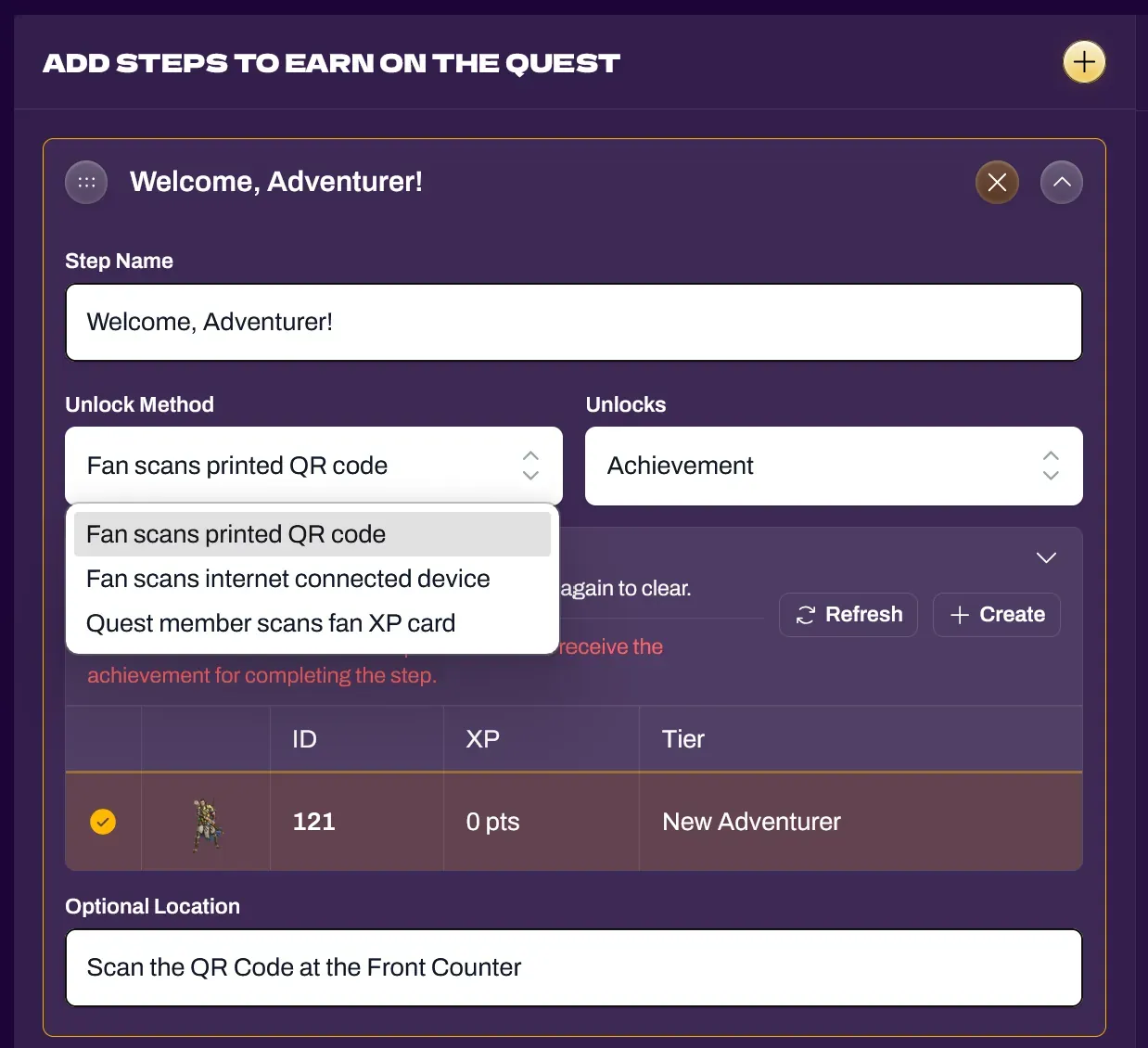 Screenshot of the Ways to Earn step fields