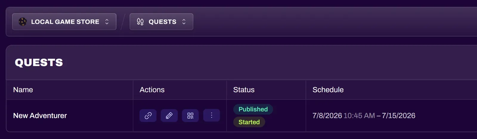 Screenshot of the Quests list in the Hub