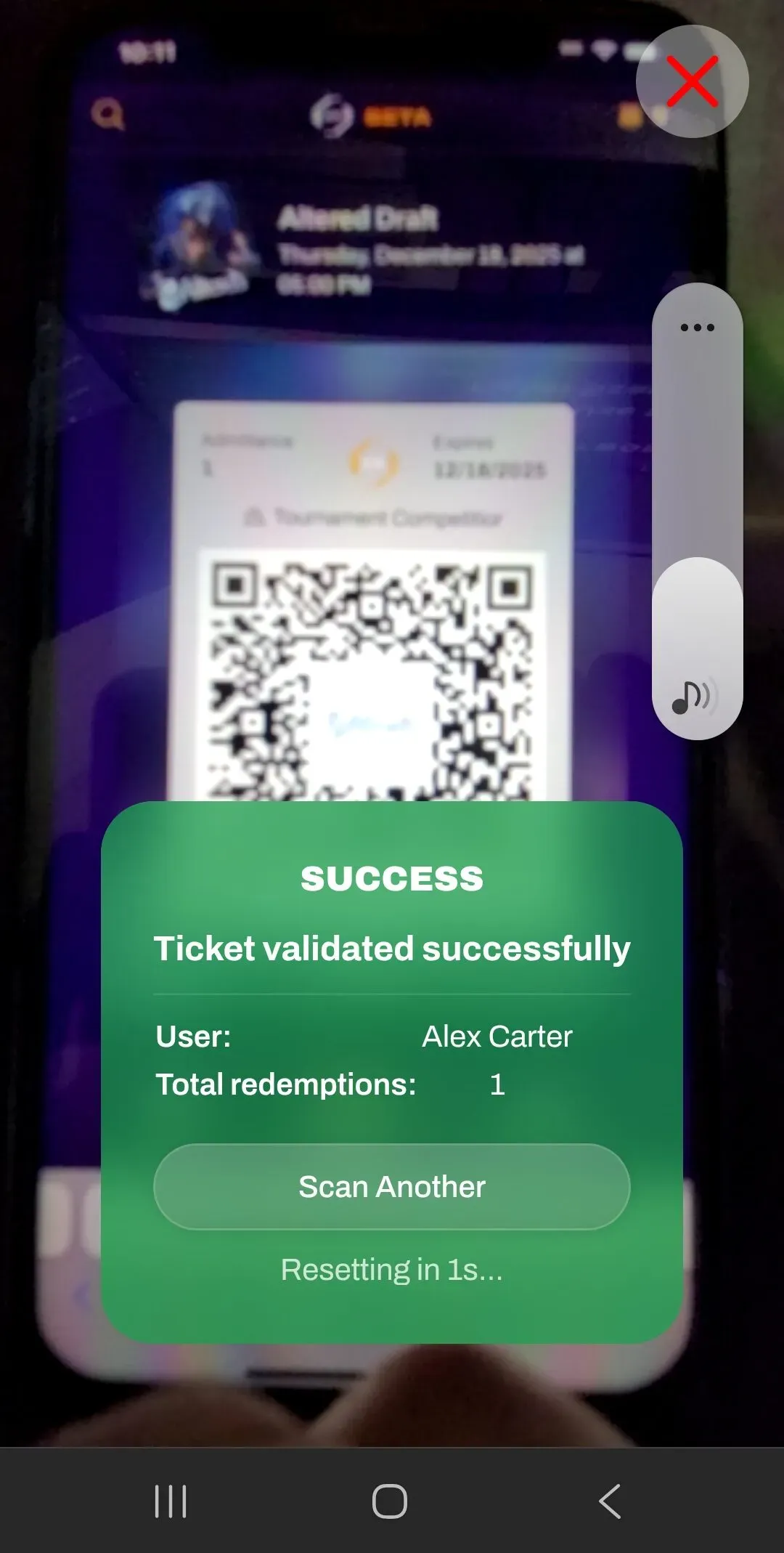 Screenshot of a successful ticket scan