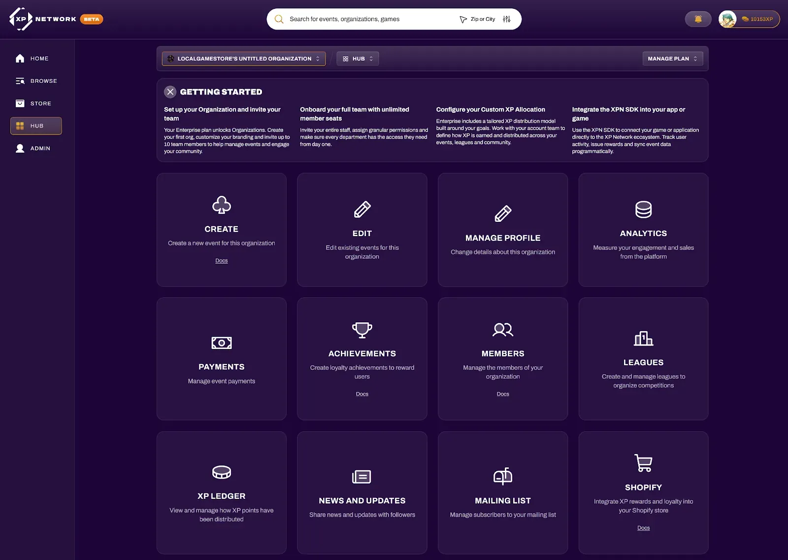Payments section in the Org Hub