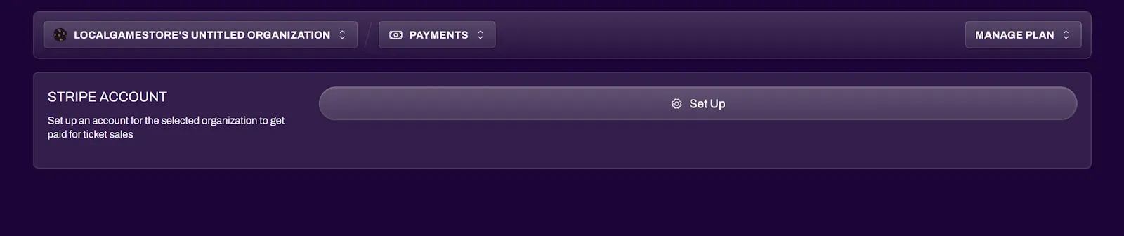 Payments navigation dropdown