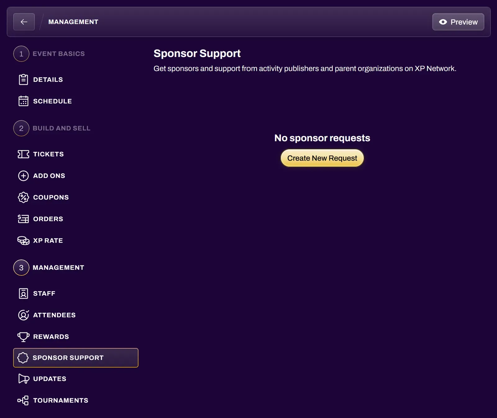 Screenshot of the Sponsor Support tab
