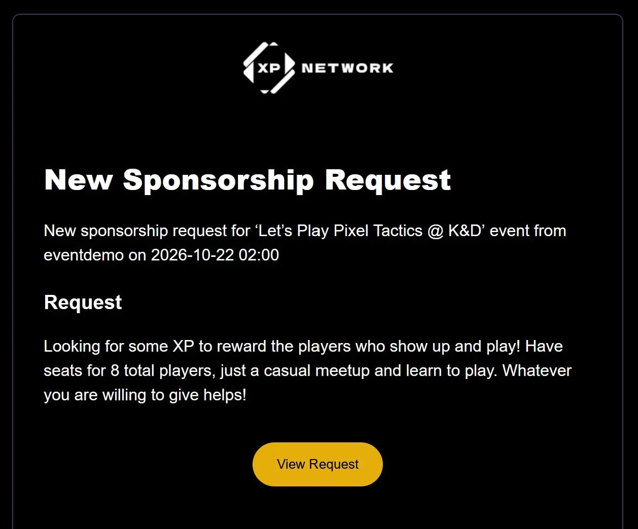 Screenshot of the New Sponsorship Request email