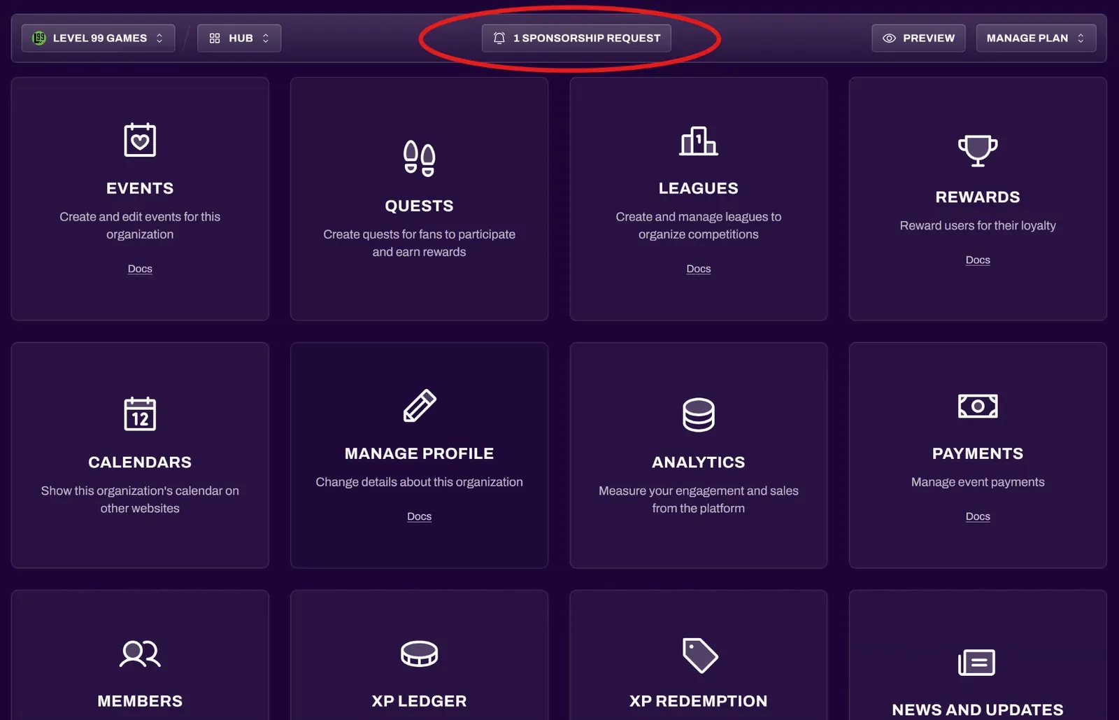 Screenshot of the Hub shortcut