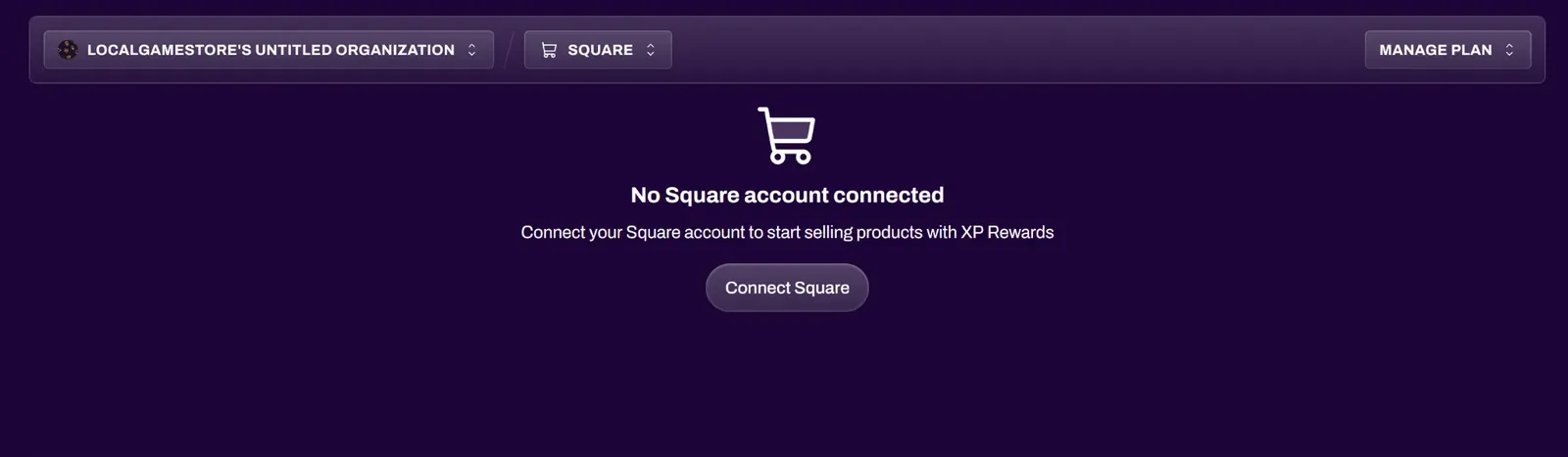 Connect Square button in XP Network Hub