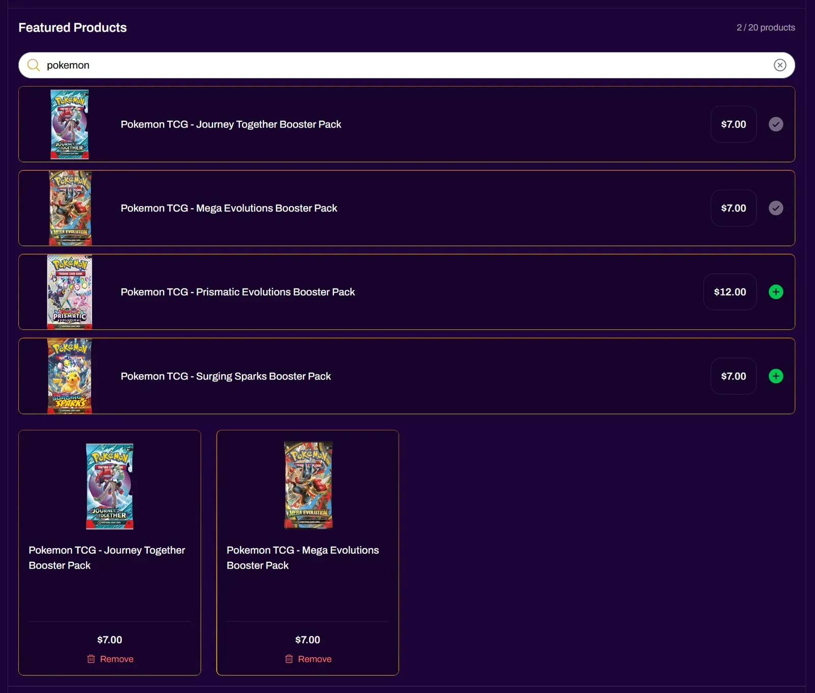 Product search interface for Square catalog in XP Network