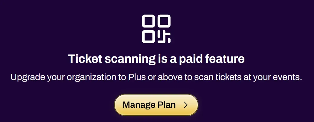 Screenshot of the ticket scanning paid feature banner